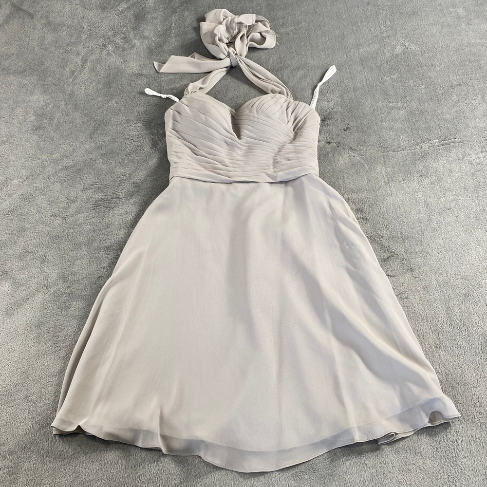 Azazie Chiffon Dress Women Silver Grey Halter Ruched A-Line Formal Wedding Guest